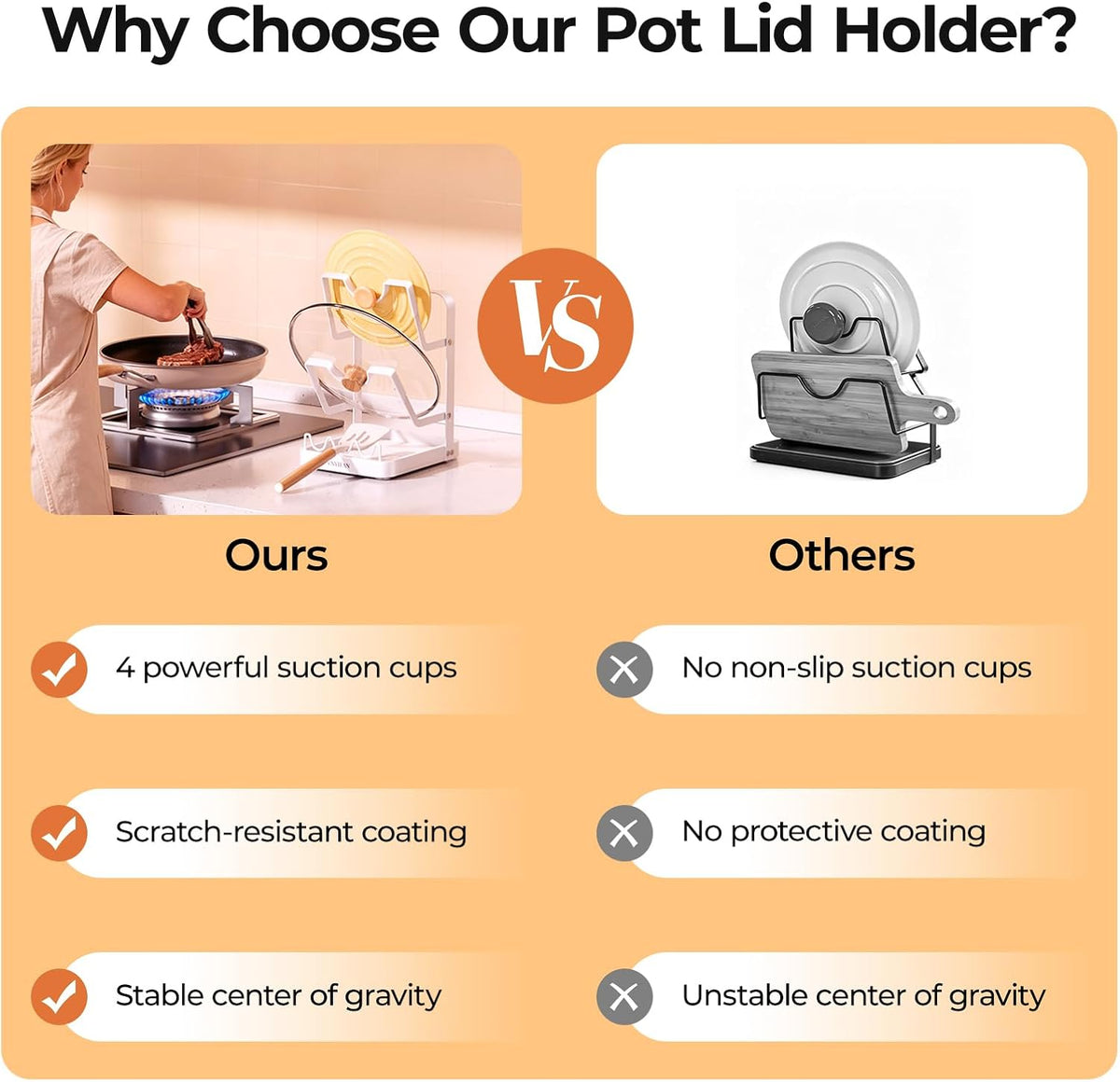 2-Tier Pot Lid Holder for Kitchen Counter & Stovetop