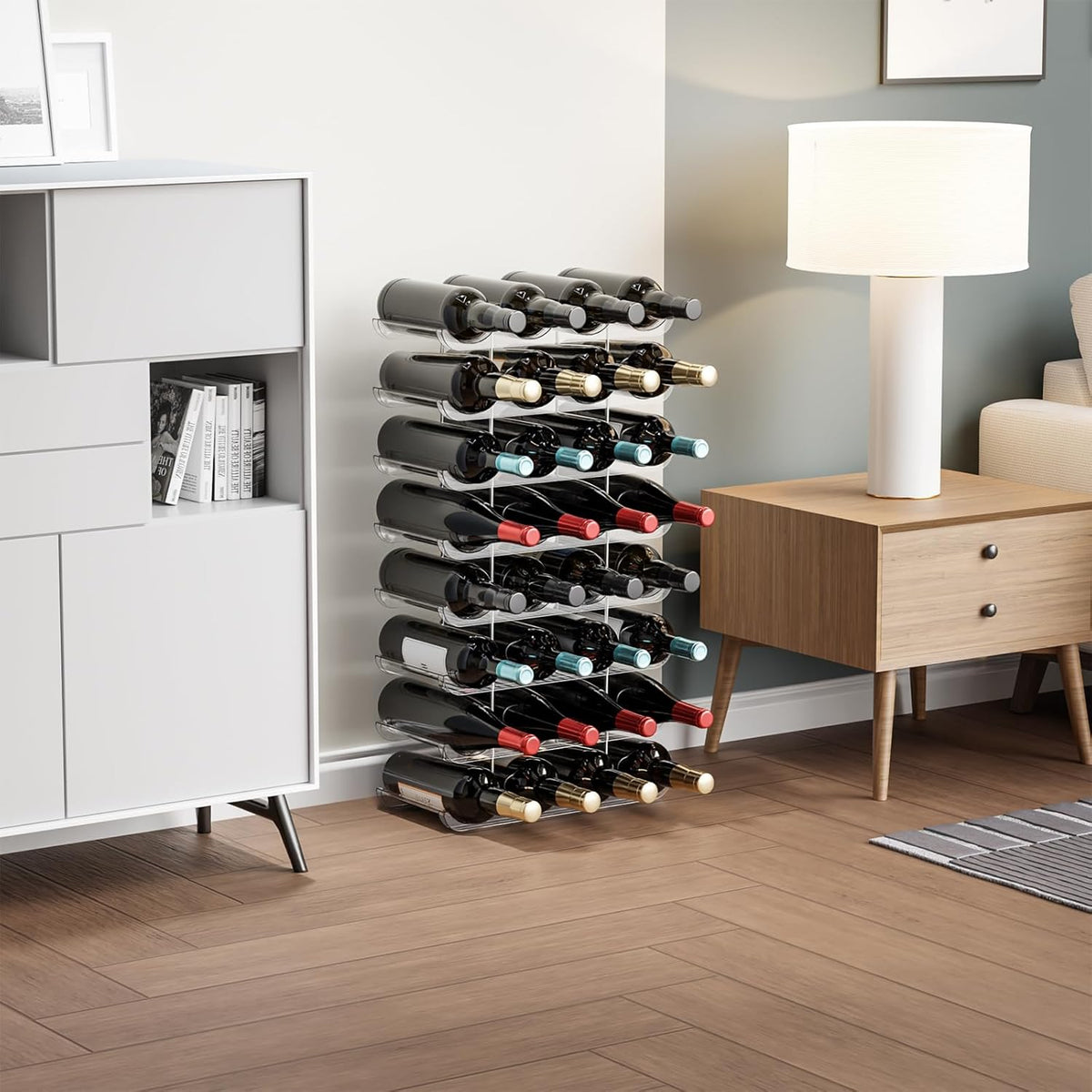 2 Tier Stackable Wine Racks Countertop,Sturdy and Durable Wine Rack Free Standing Floor for Inside Cabinet,Clear Water Bottle Organizer and Wine Storage Racks Holder for Pantry,Table,Kitchen