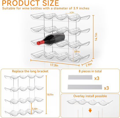 2 Tier Stackable Wine Racks Countertop,Sturdy and Durable Wine Rack Free Standing Floor for Inside Cabinet,Clear Water Bottle Organizer and Wine Storage Racks Holder for Pantry,Table,Kitchen