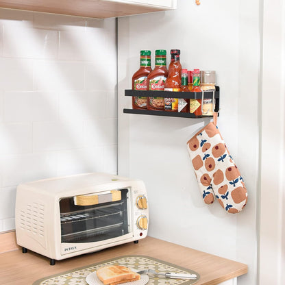 Magnetic Spice Rack for Refrigerator Spice Organizer, Strong Magnetic Shelf with 2 Removable Hooks Space Saver for Refrigerator and Microwave Oven, Metal Fridge Shelf(1 pack Silver)
