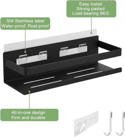 Magnetic Spice Rack for Refrigerator Spice Organizer, Strong Magnetic Shelf with 2 Removable Hooks Space Saver for Refrigerator and Microwave Oven, Metal Fridge Shelf(1 pack Silver)