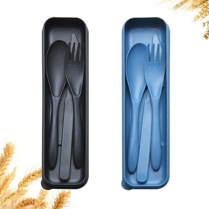 Reusable Travel Utensils Set with Case, Wheat Straw Portable Plastic Fork Spoons Knife Camping Cutlery, Eco-Friendly BPA Free Lunch Tableware for Kids Adults Travel Picnic Utensils