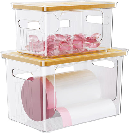 Acrylic Trash Bag Holder, 2 Pack (XL+S) Stackable Garbage Bag Dispenser, Clear Organizer Bins for Under Sink Organization, Pantry Storage, Cabinet, Kitchen, Laundry, Bathroom