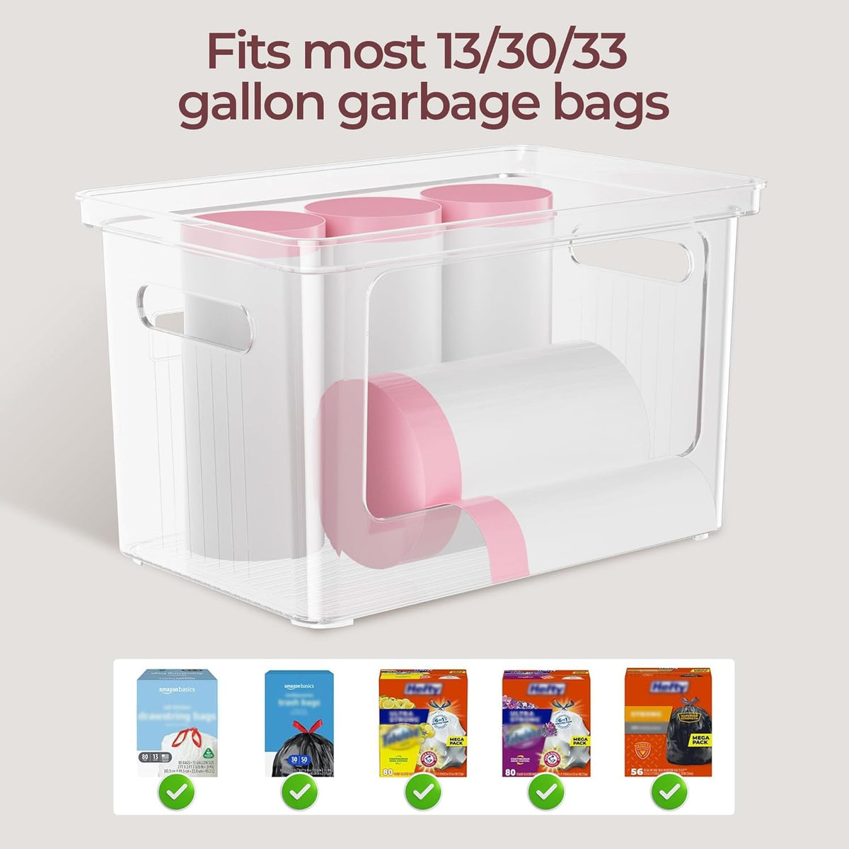 Acrylic Trash Bag Holder, 2 Pack (XL+S) Stackable Garbage Bag Dispenser, Clear Organizer Bins for Under Sink Organization, Pantry Storage, Cabinet, Kitchen, Laundry, Bathroom