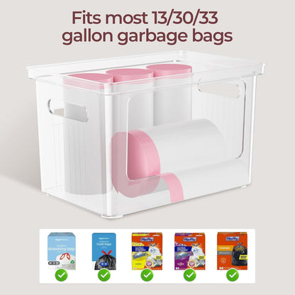 Acrylic Trash Bag Holder, 2 Pack (XL+S) Stackable Garbage Bag Dispenser, Clear Organizer Bins for Under Sink Organization, Pantry Storage, Cabinet, Kitchen, Laundry, Bathroom