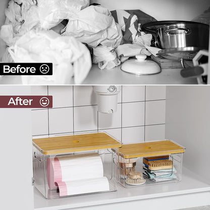 Acrylic Trash Bag Holder, 2 Pack (XL+S) Stackable Garbage Bag Dispenser, Clear Organizer Bins for Under Sink Organization, Pantry Storage, Cabinet, Kitchen, Laundry, Bathroom