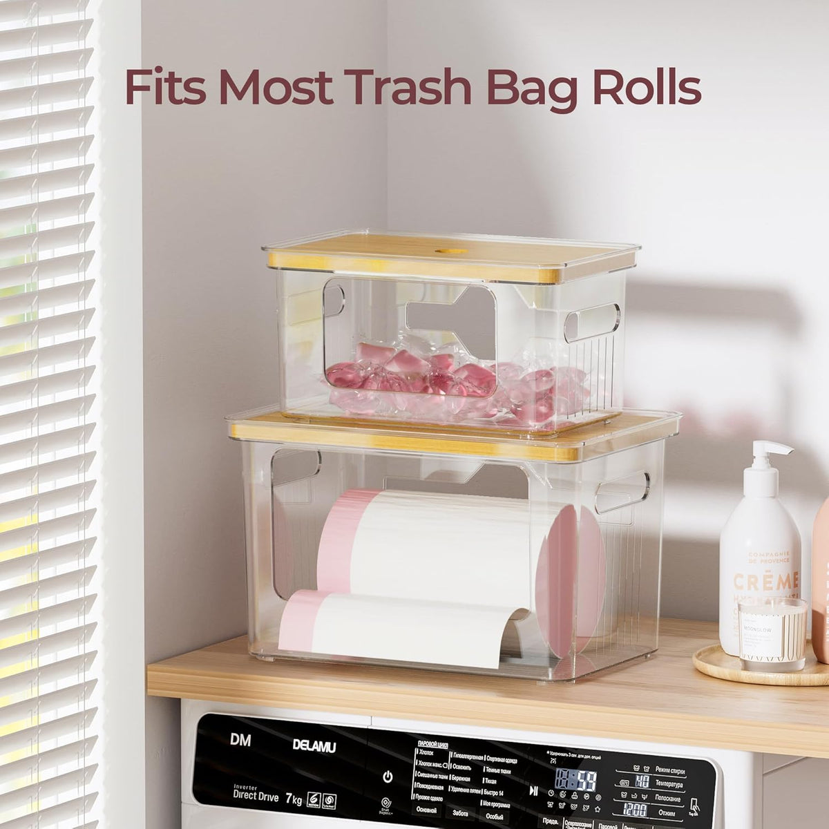 Acrylic Trash Bag Holder, 2 Pack (XL+S) Stackable Garbage Bag Dispenser, Clear Organizer Bins for Under Sink Organization, Pantry Storage, Cabinet, Kitchen, Laundry, Bathroom