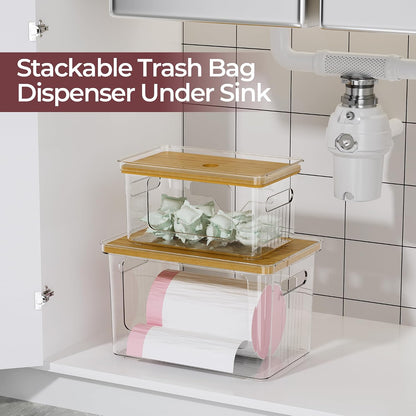 Acrylic Trash Bag Holder, 2 Pack (XL+S) Stackable Garbage Bag Dispenser, Clear Organizer Bins for Under Sink Organization, Pantry Storage, Cabinet, Kitchen, Laundry, Bathroom