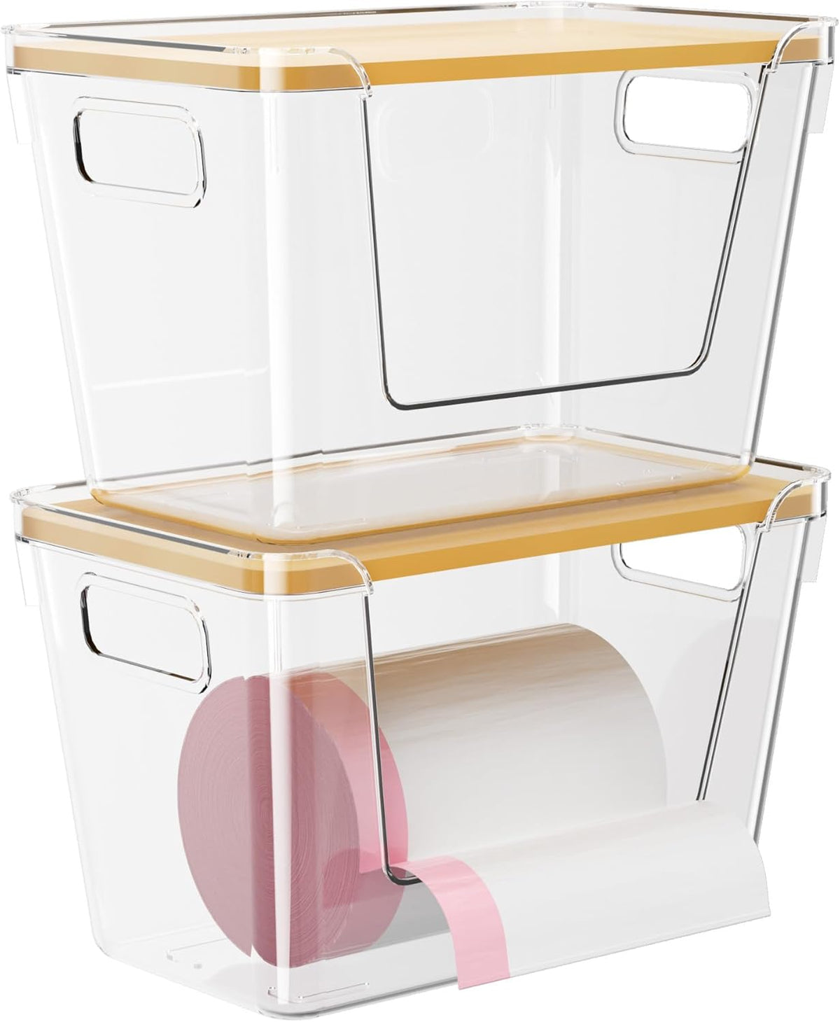 Acrylic Trash Bag Holder, 2 Pack (XL+S) Stackable Garbage Bag Dispenser, Clear Organizer Bins for Under Sink Organization, Pantry Storage, Cabinet, Kitchen, Laundry, Bathroom