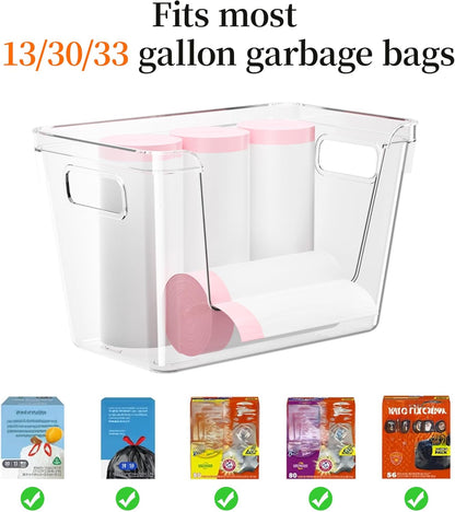 Acrylic Trash Bag Holder, 2 Pack (XL+S) Stackable Garbage Bag Dispenser, Clear Organizer Bins for Under Sink Organization, Pantry Storage, Cabinet, Kitchen, Laundry, Bathroom