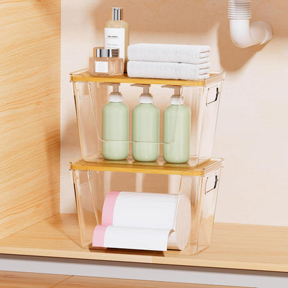 Acrylic Trash Bag Holder, 2 Pack (XL+S) Stackable Garbage Bag Dispenser, Clear Organizer Bins for Under Sink Organization, Pantry Storage, Cabinet, Kitchen, Laundry, Bathroom
