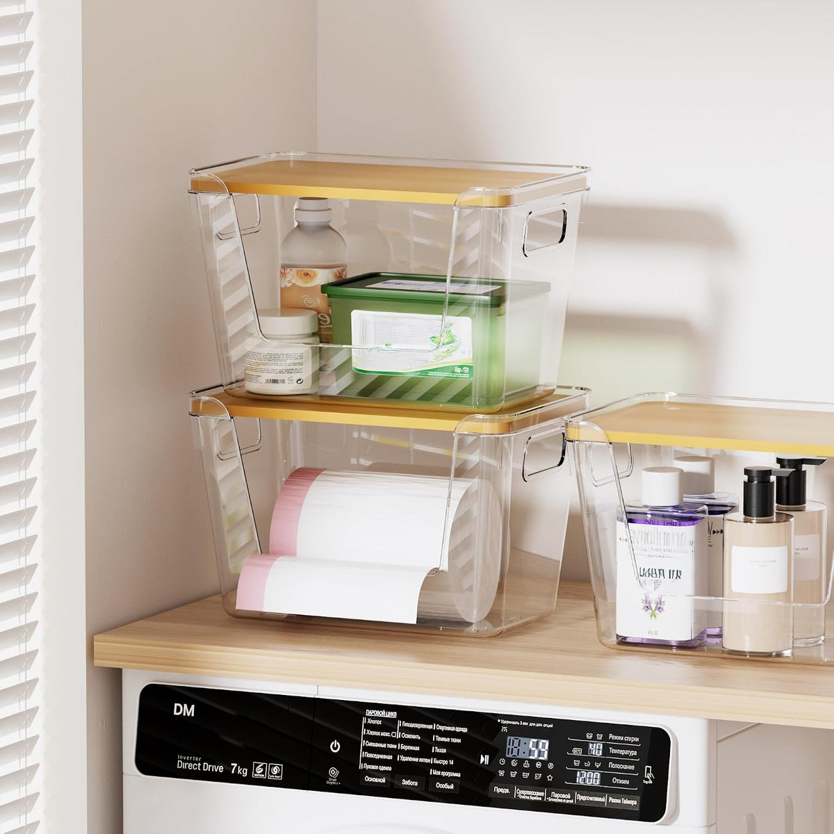Acrylic Trash Bag Holder, 2 Pack (XL+S) Stackable Garbage Bag Dispenser, Clear Organizer Bins for Under Sink Organization, Pantry Storage, Cabinet, Kitchen, Laundry, Bathroom