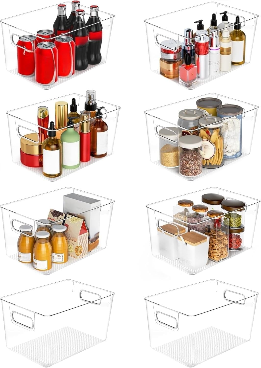 Clear Plastic Storage Bins 8 Pack - Pantry Organizers and Storage, Fridge Organizer Containers for Kitchen, Cabinet, Freezer, Bathroom, Clost, Home Organization