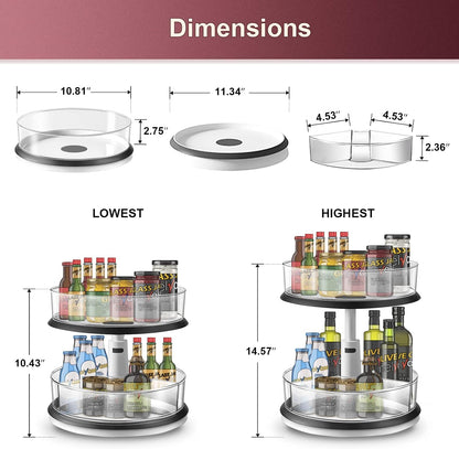 Lazy Susan Medicine Bottle Organizer for Cabinet 2 Tier Clear | 11 Inch Large Turntable for Bathroom Countertop and Pantry
