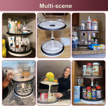 Lazy Susan Medicine Bottle Organizer for Cabinet 2 Tier Clear | 11 Inch Large Turntable for Bathroom Countertop and Pantry
