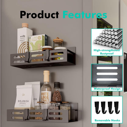 Magnetic Spice Rack for Refrigerator, Black Magnetic Shelf and Fridge Kitchen Cabinet Organizers Storage Seasoning Organization Mini Shelves, Organizadores de Cocina