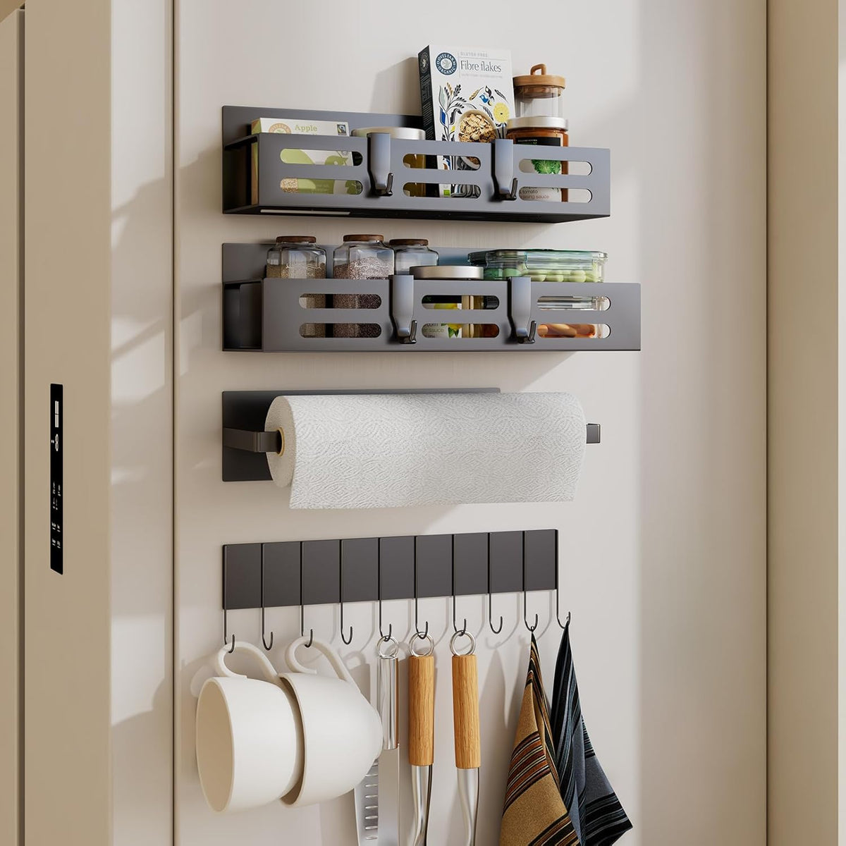 Magnetic Spice Rack for Refrigerator, Black Magnetic Shelf and Fridge Kitchen Cabinet Organizers Storage Seasoning Organization Mini Shelves, Organizadores de Cocina