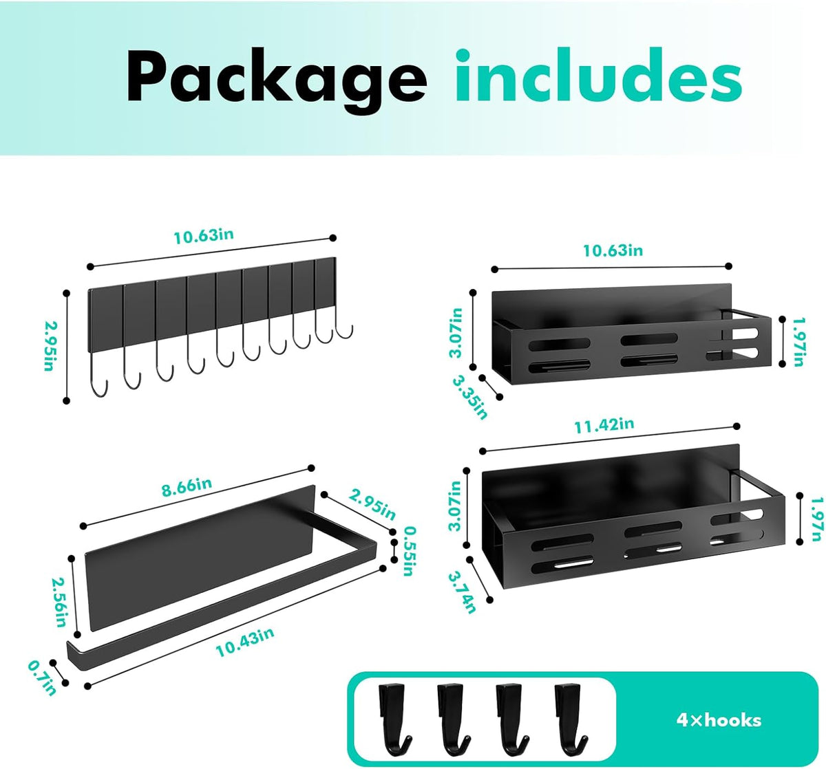 Magnetic Spice Rack for Refrigerator, Black Magnetic Shelf and Fridge Kitchen Cabinet Organizers Storage Seasoning Organization Mini Shelves, Organizadores de Cocina