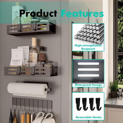 Magnetic Spice Rack for Refrigerator, Black Magnetic Shelf and Fridge Kitchen Cabinet Organizers Storage Seasoning Organization Mini Shelves, Organizadores de Cocina