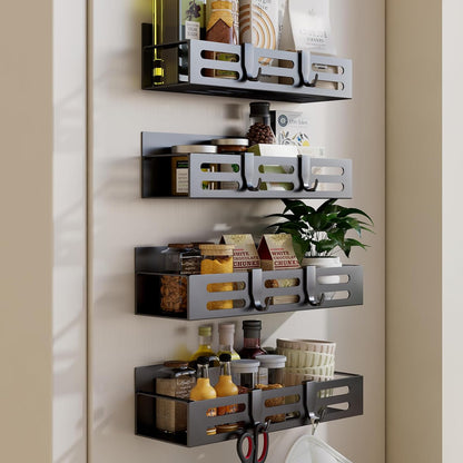Magnetic Spice Rack for Refrigerator, Black Magnetic Shelf and Fridge Kitchen Cabinet Organizers Storage Seasoning Organization Mini Shelves, Organizadores de Cocina