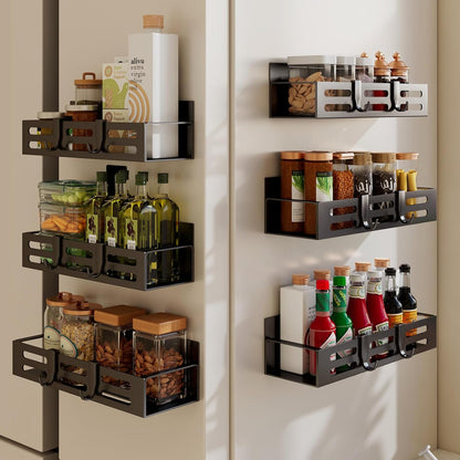 Magnetic Spice Rack for Refrigerator, Black Magnetic Shelf and Fridge Kitchen Cabinet Organizers Storage Seasoning Organization Mini Shelves, Organizadores de Cocina