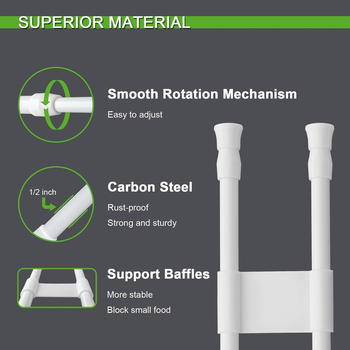 4 Sets Double RV Refrigerator Bars, 15.8-27.6 Inches Non-Slip Adjustable RV Fridge Tension Rods, for Camper Refrigerator, Kitchen, Bookshelf, Cupboard-White