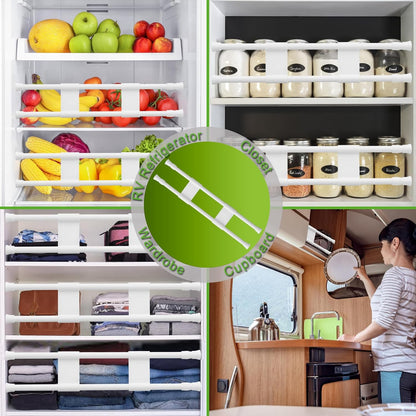 4 Sets Double RV Refrigerator Bars, 15.8-27.6 Inches Non-Slip Adjustable RV Fridge Tension Rods, for Camper Refrigerator, Kitchen, Bookshelf, Cupboard-White