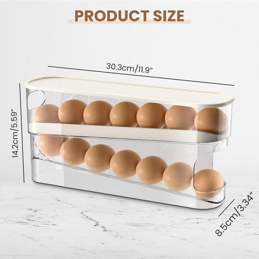 Auto Rolling Egg Holder for Fridge, Egg Dispenser/Organizer/Storage/Container with Lid for Refrigerator, Sturdy and Durable Space-Saving Egg Tray for 12 Large Eggs