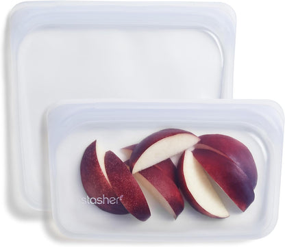 Reusable Silicone Food Storage Bags, Snack, Sandwich 2-Pack, Clear