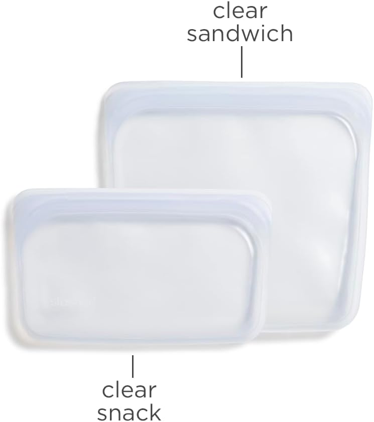 Reusable Silicone Food Storage Bags, Snack, Sandwich 2-Pack, Clear