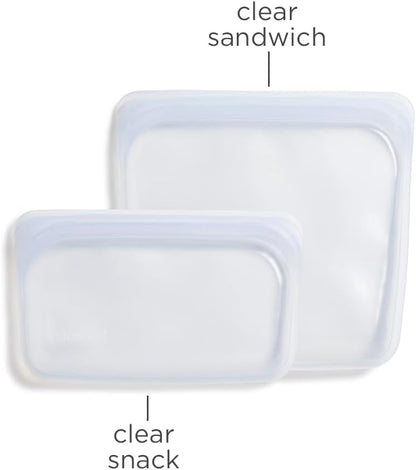 Reusable Silicone Food Storage Bags, Snack, Sandwich 2-Pack, Clear