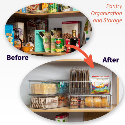 Pantry Organization and Storage Bins with Removable Dividers & Lids – Perfect Pantry Organizers or Kitchen Organization – Refrigerator Organizer Bins, Cabinet Organizers