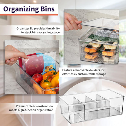 Pantry Organization and Storage Bins with Removable Dividers & Lids – Perfect Pantry Organizers or Kitchen Organization – Refrigerator Organizer Bins, Cabinet Organizers