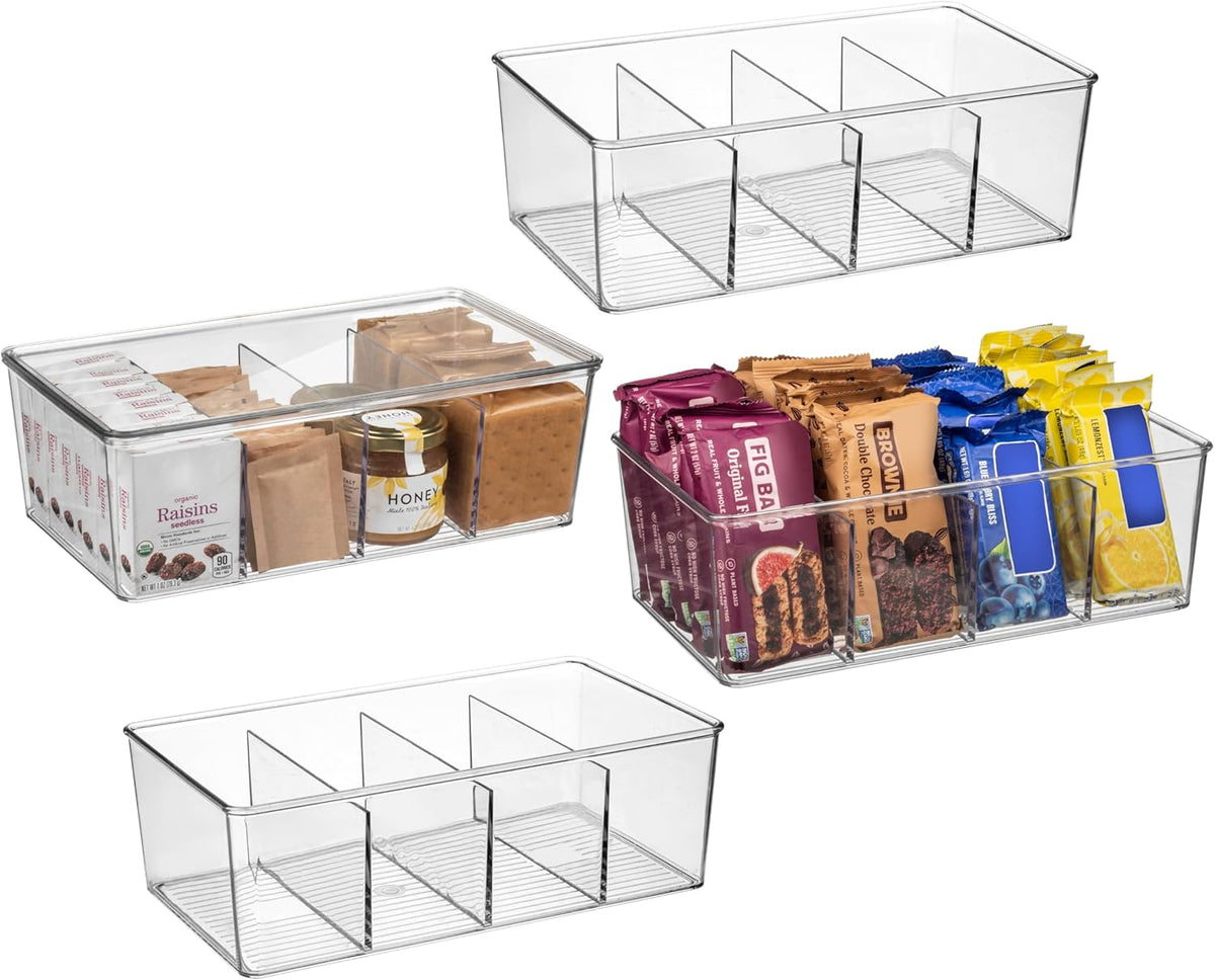 Pantry Organization and Storage Bins with Removable Dividers & Lids – Perfect Pantry Organizers or Kitchen Organization – Refrigerator Organizer Bins, Cabinet Organizers