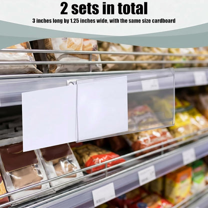 100 Pcs Plastic Wire Shelf Label Holder Tags with 100 Pcs Label Paper Inserts Wire Rack Labels Clips Compatible with Metro 1-1/4 Inch Shelves Labels Area 3in Lx1.25in H