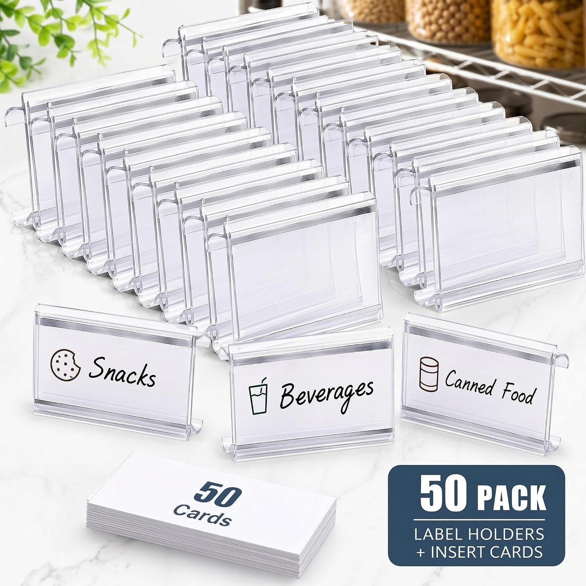 100 Pcs Plastic Wire Shelf Label Holder Tags with 100 Pcs Label Paper Inserts Wire Rack Labels Clips Compatible with Metro 1-1/4 Inch Shelves Labels Area 3in Lx1.25in H