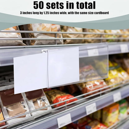 100 Pcs Plastic Wire Shelf Label Holder Tags with 100 Pcs Label Paper Inserts Wire Rack Labels Clips Compatible with Metro 1-1/4 Inch Shelves Labels Area 3in Lx1.25in H