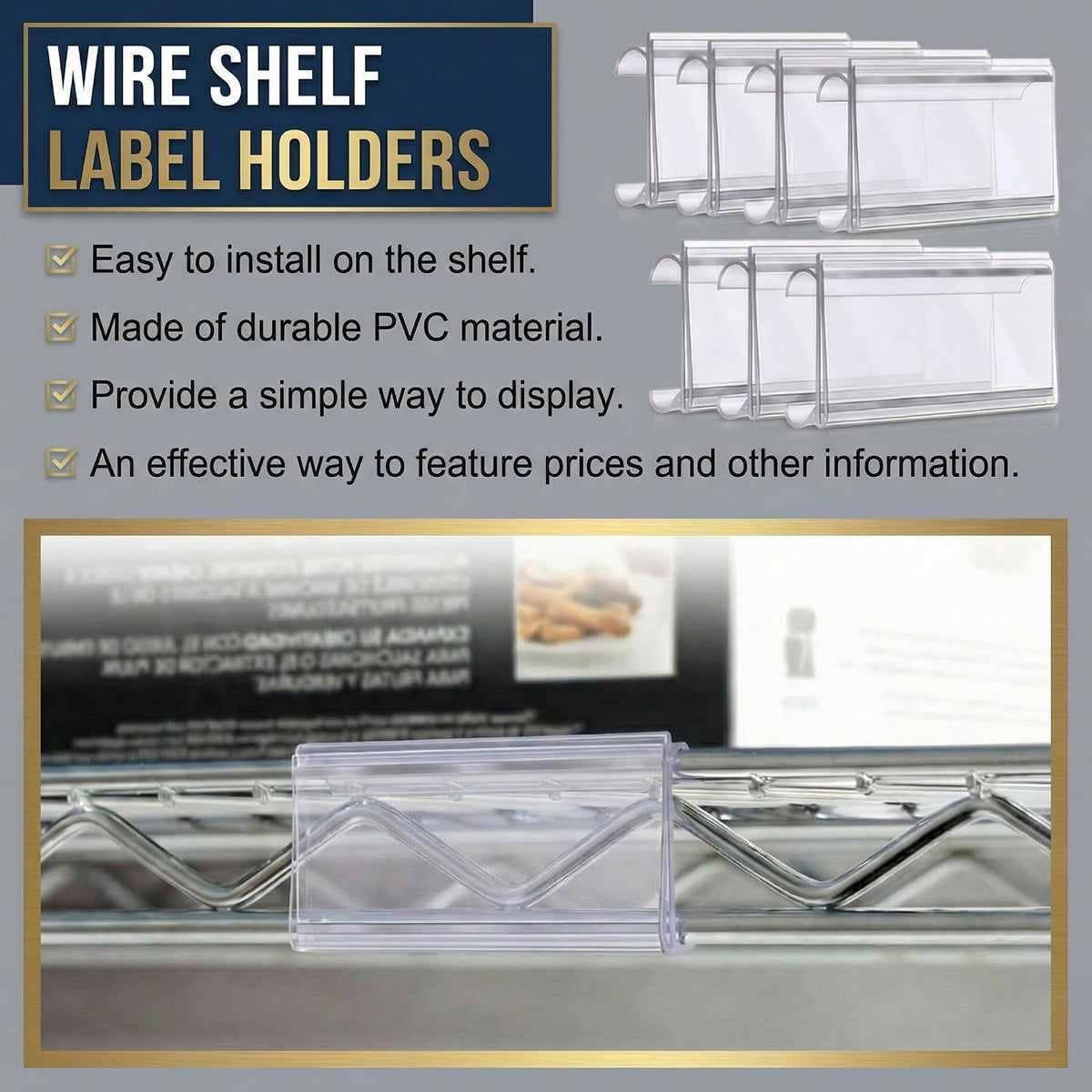 100 Pcs Plastic Wire Shelf Label Holder Tags with 100 Pcs Label Paper Inserts Wire Rack Labels Clips Compatible with Metro 1-1/4 Inch Shelves Labels Area 3in Lx1.25in H