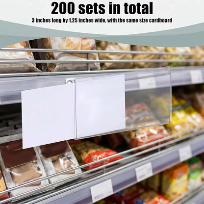 100 Pcs Plastic Wire Shelf Label Holder Tags with 100 Pcs Label Paper Inserts Wire Rack Labels Clips Compatible with Metro 1-1/4 Inch Shelves Labels Area 3in Lx1.25in H
