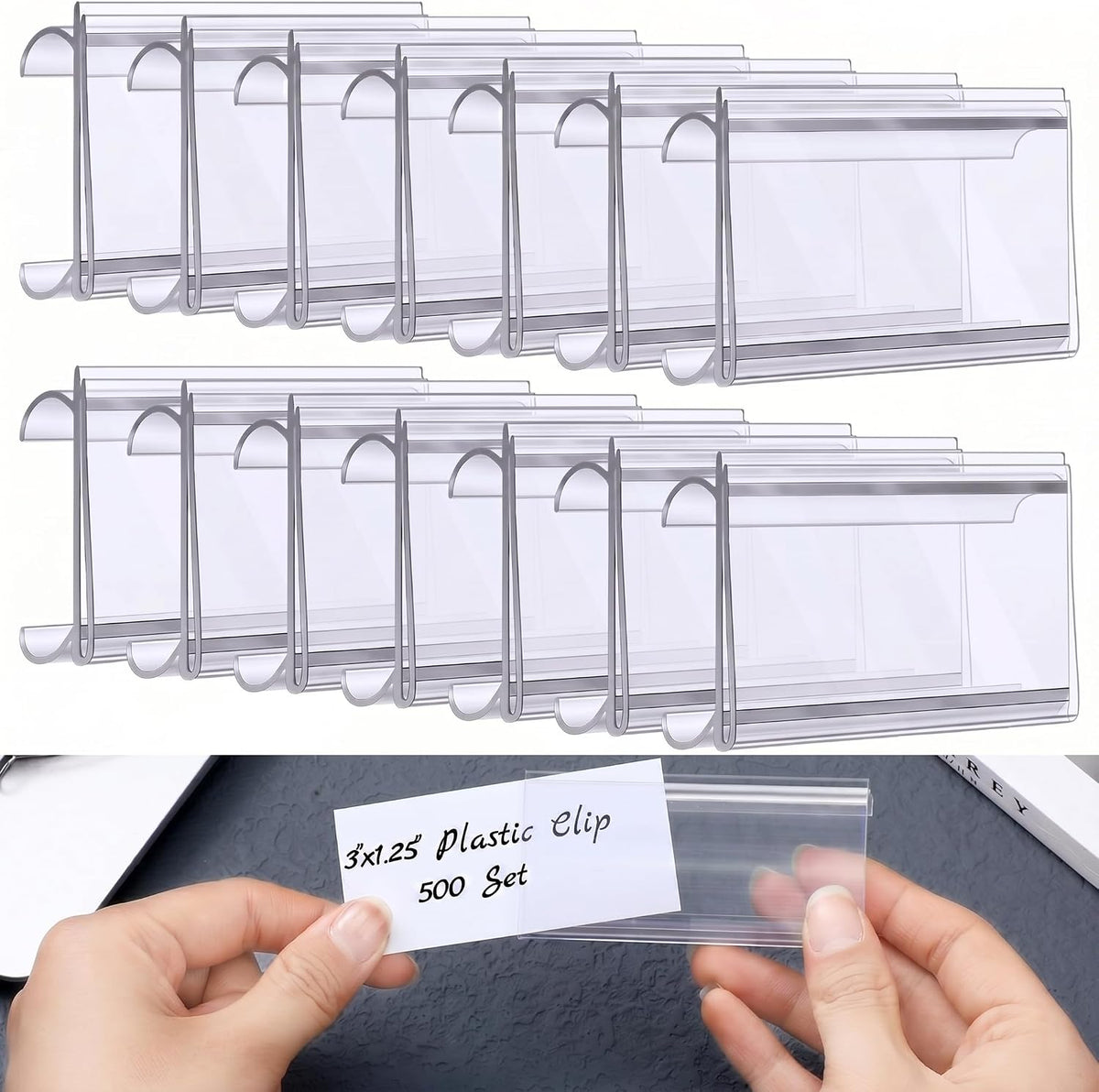 100 Pcs Plastic Wire Shelf Label Holder Tags with 100 Pcs Label Paper Inserts Wire Rack Labels Clips Compatible with Metro 1-1/4 Inch Shelves Labels Area 3in Lx1.25in H