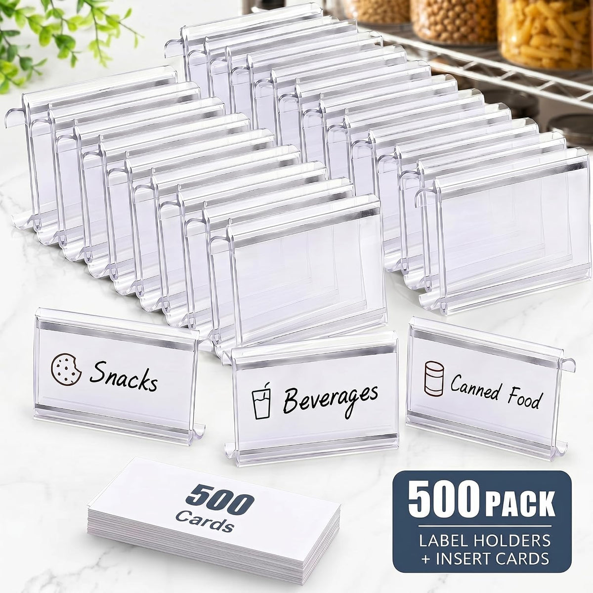 100 Pcs Plastic Wire Shelf Label Holder Tags with 100 Pcs Label Paper Inserts Wire Rack Labels Clips Compatible with Metro 1-1/4 Inch Shelves Labels Area 3in Lx1.25in H
