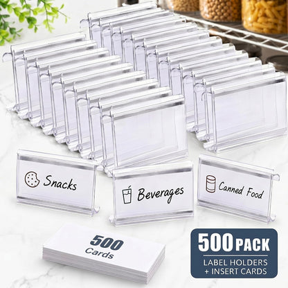 100 Pcs Plastic Wire Shelf Label Holder Tags with 100 Pcs Label Paper Inserts Wire Rack Labels Clips Compatible with Metro 1-1/4 Inch Shelves Labels Area 3in Lx1.25in H