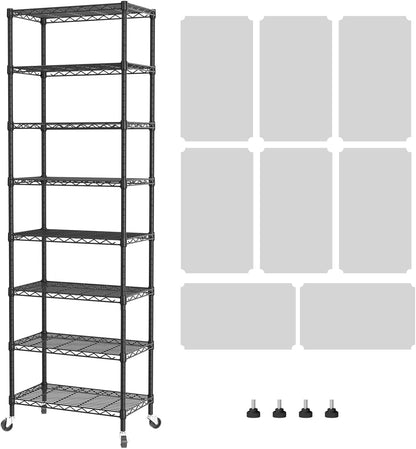 8 Shelves Storage Wire Shelf Closet Metal Shelving Pantry Wheels