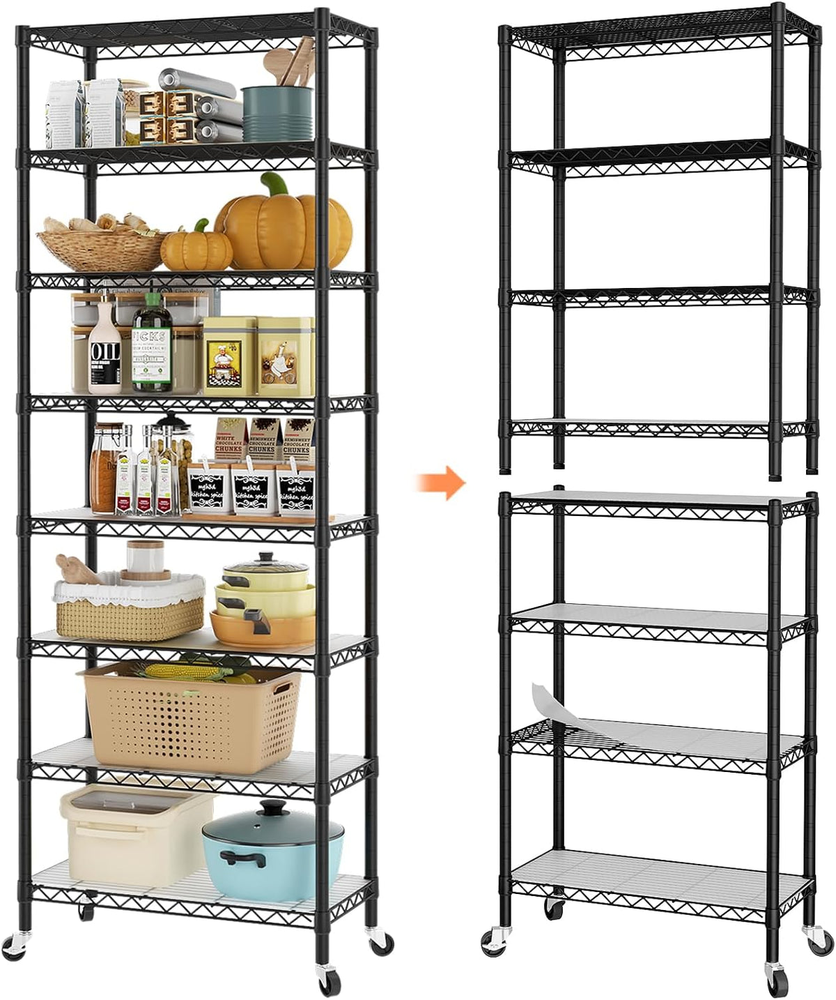 8 Shelves Storage Wire Shelf Closet Metal Shelving Pantry Wheels