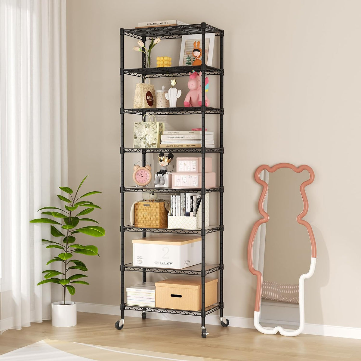 8 Shelves Storage Wire Shelf Closet Metal Shelving Pantry Wheels