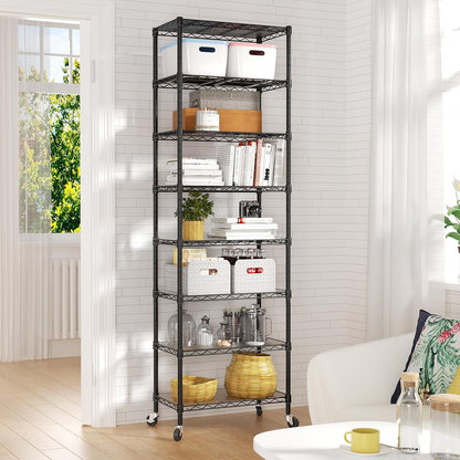 8 Shelves Storage Wire Shelf Closet Metal Shelving Pantry Wheels