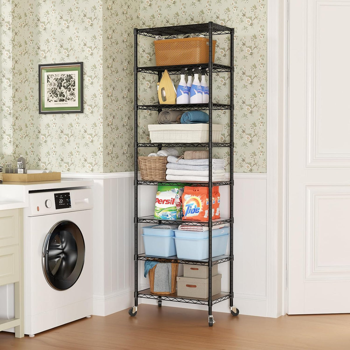 8 Shelves Storage Wire Shelf Closet Metal Shelving Pantry Wheels