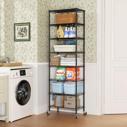 8 Shelves Storage Wire Shelf Closet Metal Shelving Pantry Wheels