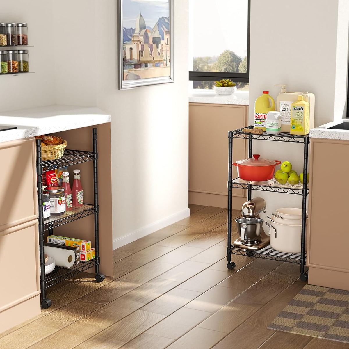 8 Shelves Storage Wire Shelf Closet Metal Shelving Pantry Wheels