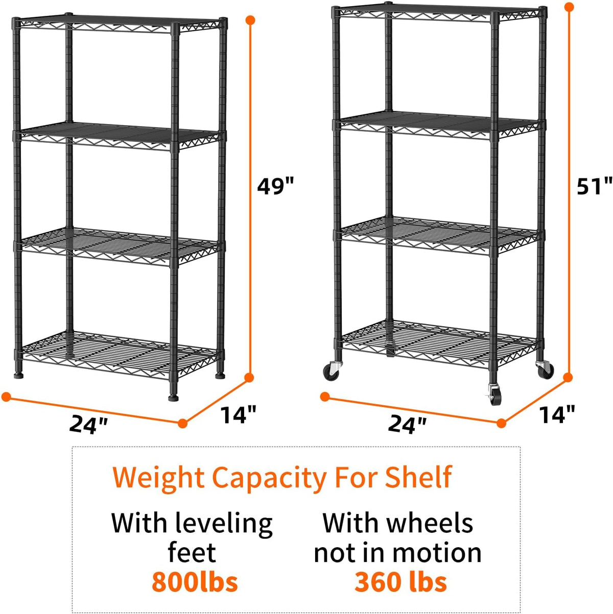 8 Shelves Storage Wire Shelf Closet Metal Shelving Pantry Wheels